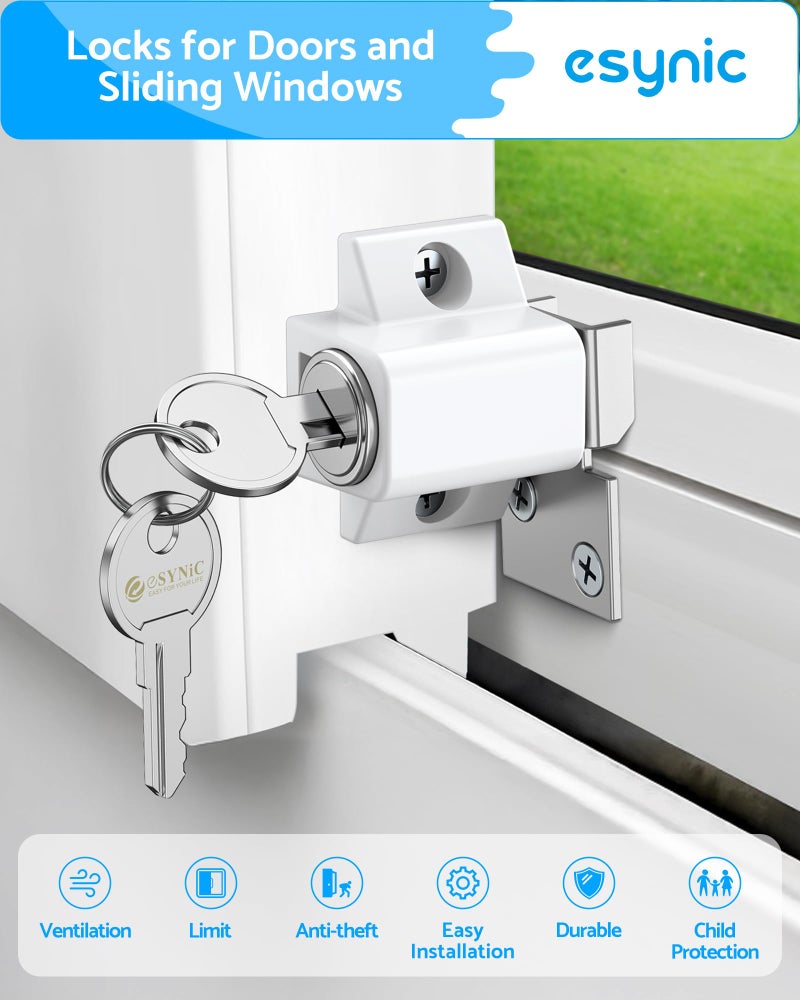 eSynic 2-Pack Heavy Duty Sliding Door & Window Locks with Keys - Universal Fit Zinc Alloy Security Lock for Patio/French Doors, Dual Installation (Punch/Non-Punch) - Weatherproof Home Safety Set - Image 3
